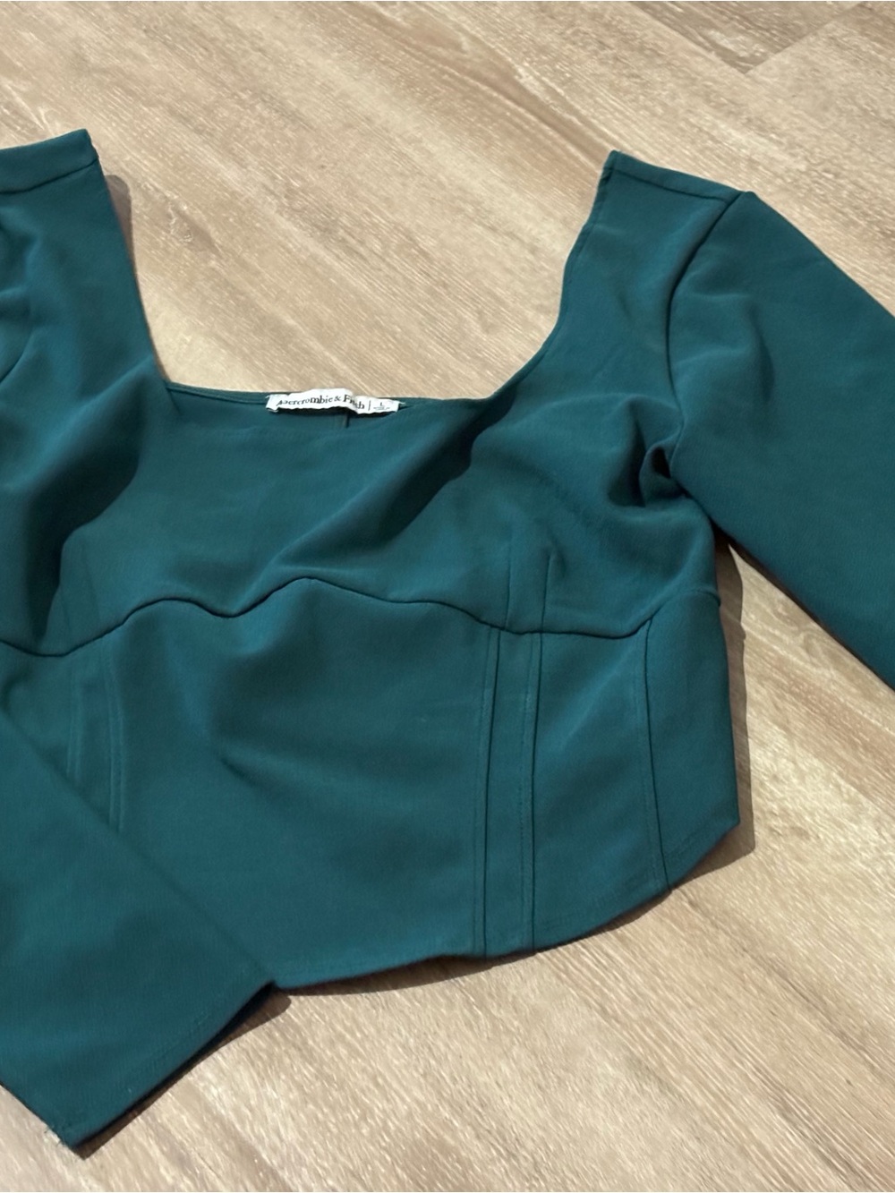 Abercrombie & Fitch Teal Square-Neck Long Sleeve Crop Top